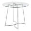 Table de salle à manger contemporaine en chrome avec plateau en verre transparent
