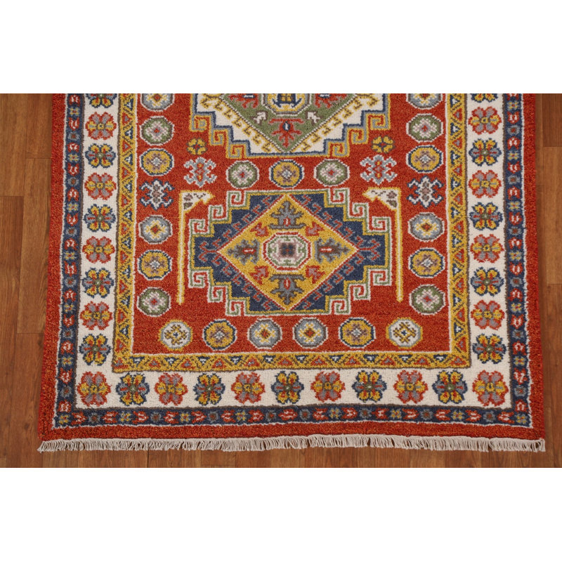 Tapis oriental géométrique Kazak noué à la main 4 x 6