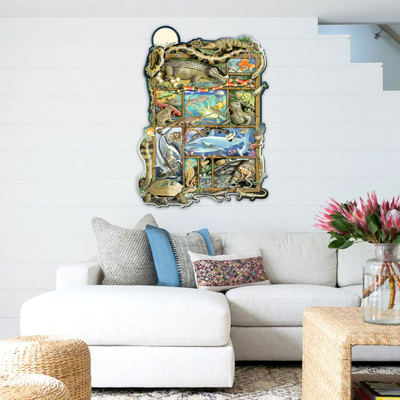 Art mural par Laura Seeley, Reptiles, poissons et Amphibiens, H 22,5 po x l 16,25 po x P 1 po