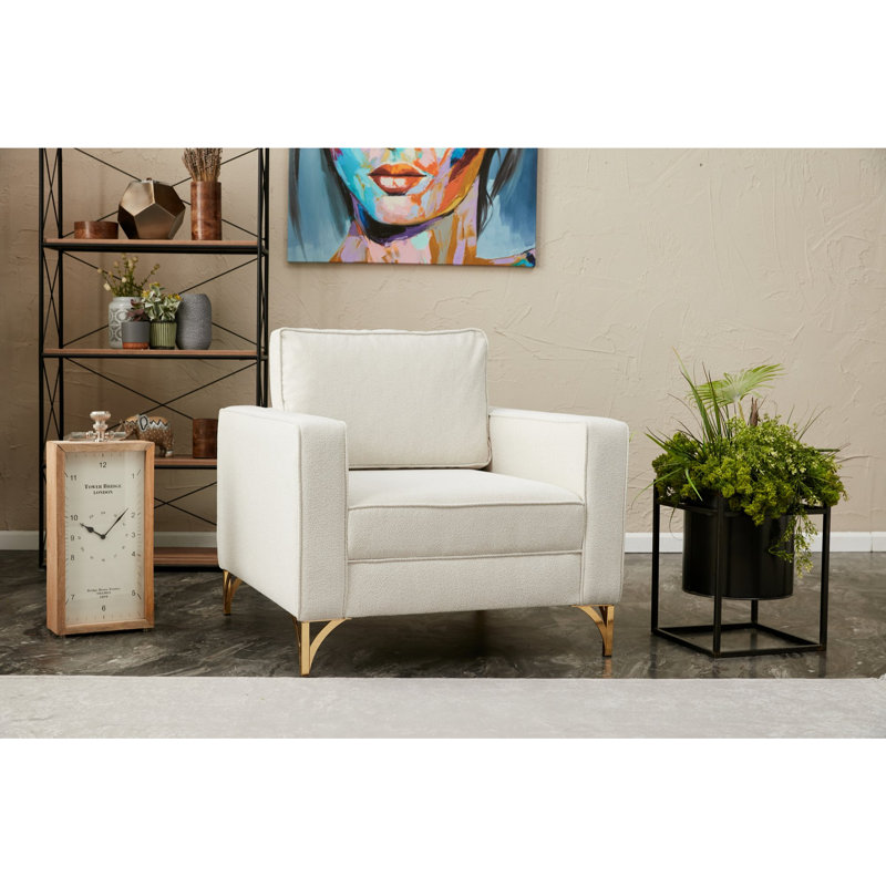 Fauteuil club Darron, 100 % polyester crème, Or