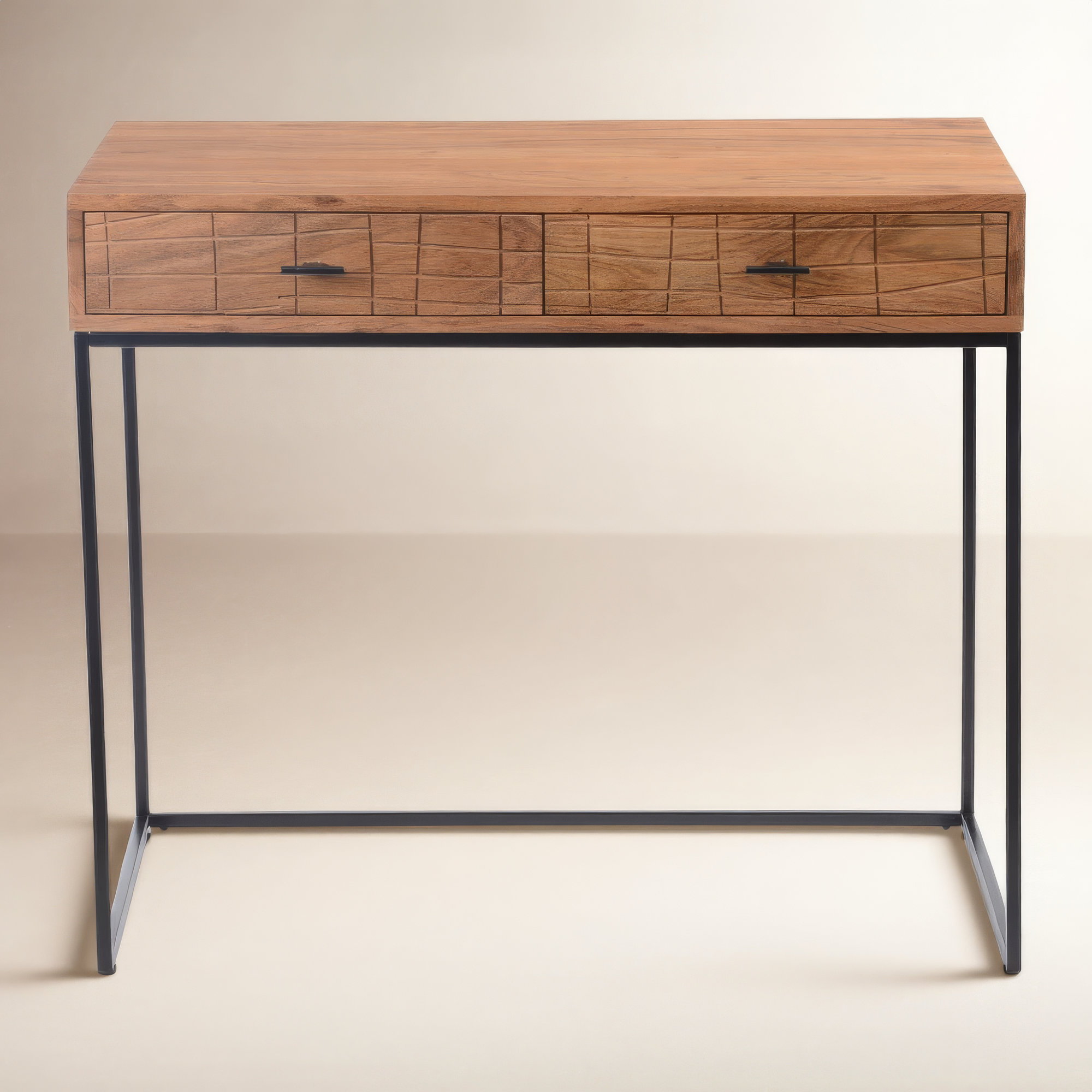 Winton 2-Drawer Rectangle Acacia Desk with Iron Base , Natural
