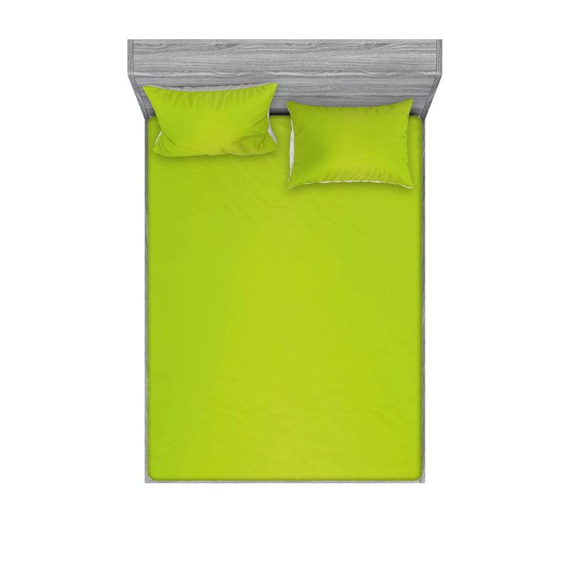 Drap-housse et coussin décoratif vert lime Ambesonne, Ensemble de draps pour très grand lit + 5 pièces