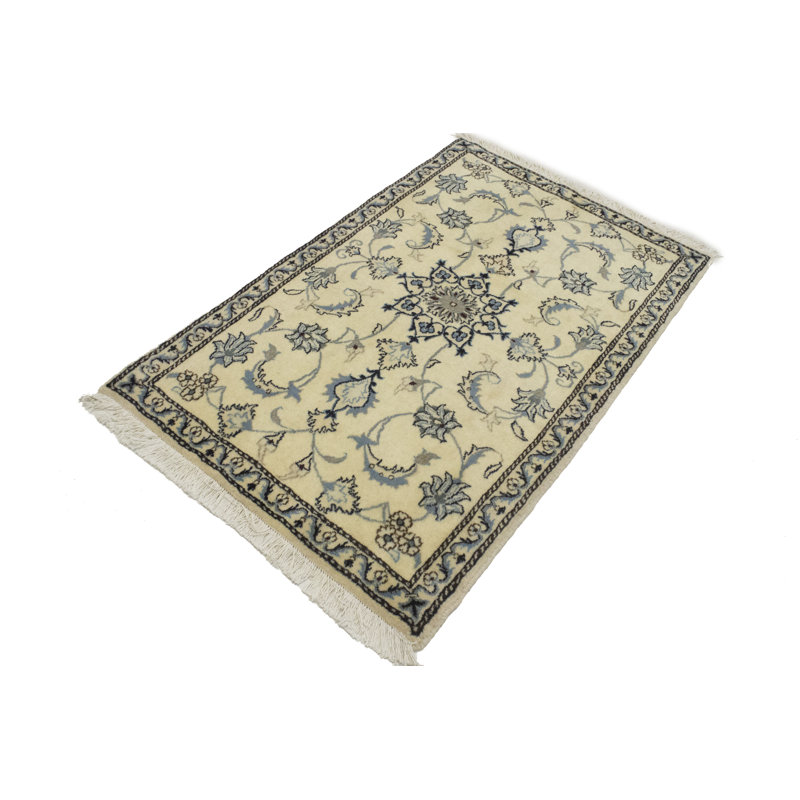 Tapis unique en laine noué à la main couleur crème de 3 pi x 4 pi 8 po 2005 Ashling