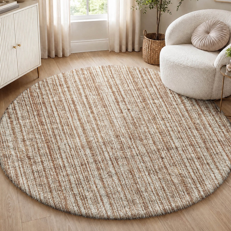 Tapis à rayures Shaggy Dream lavable à la machine de qualité supérieure, Paprika, 8' Round