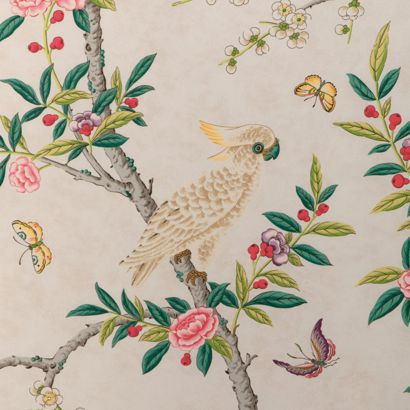 La Menagerie Kanchou Print 100% Cotton Fabric, Beige/Green