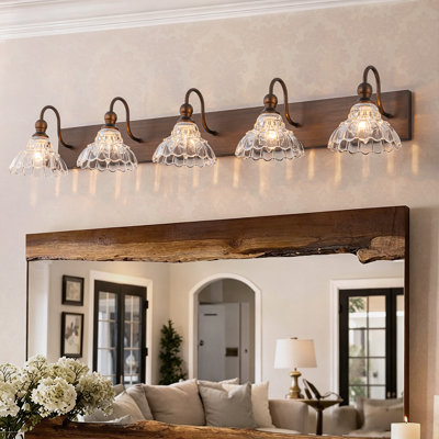 Textured Coffee Bronze Vanity Lights With Clear Glass Shade