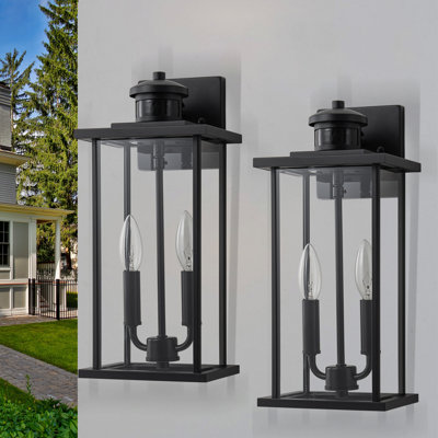 2 Pack Classic Matte Black Motion Sensor Dusk To Dawn Outdoor Wall Lantern