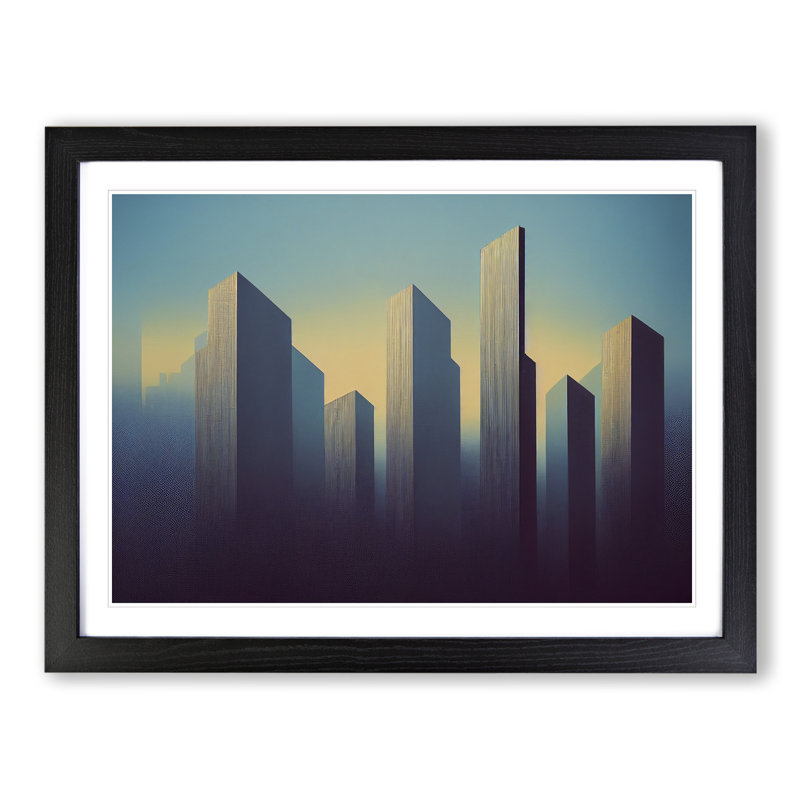 Bright Skyscraper Skyline - Single Picture Frame Print, Black Framed, 46cm H x 64cm W x 2cm D