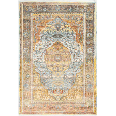 Tapis bleu/brun floral Geis