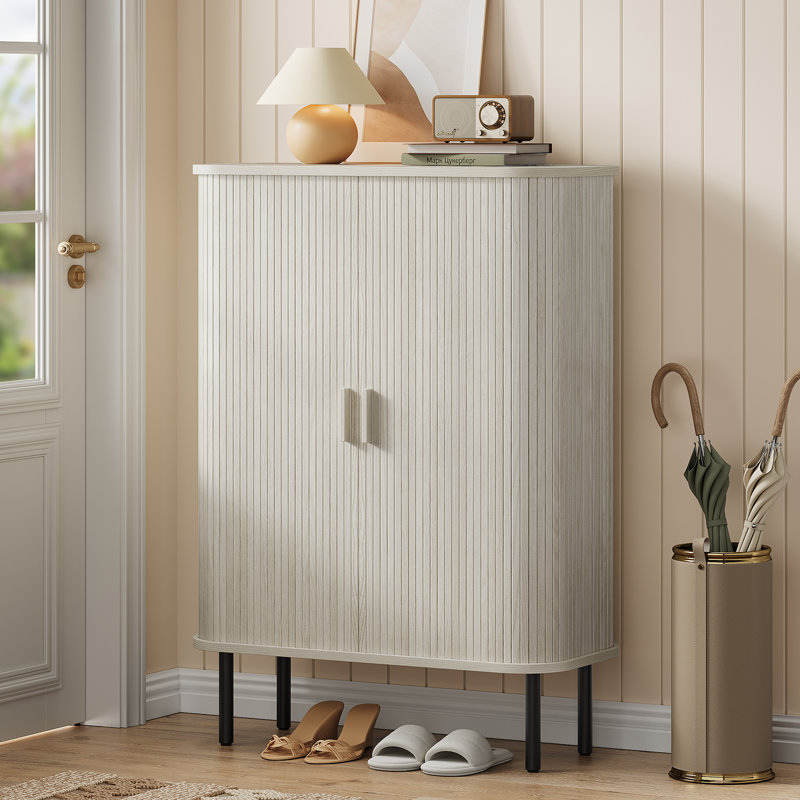 6-Tier Shoe Storage Cabinet with Sliding Door, White