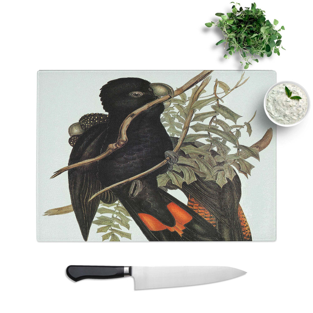 Tempered Glass Western Black Cockatoos by Elizabeth Gould Chopping Board