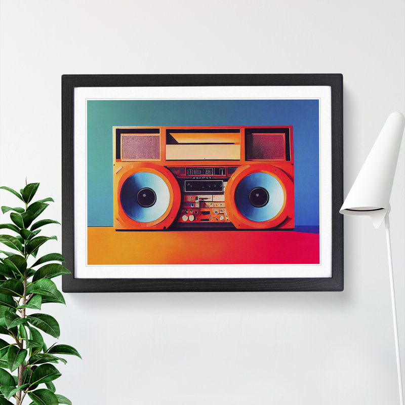 Retro Boombox Vol.3 - Single Picture Frame Painting, 46cm H x 64cm W x 2cm D, Black Framed