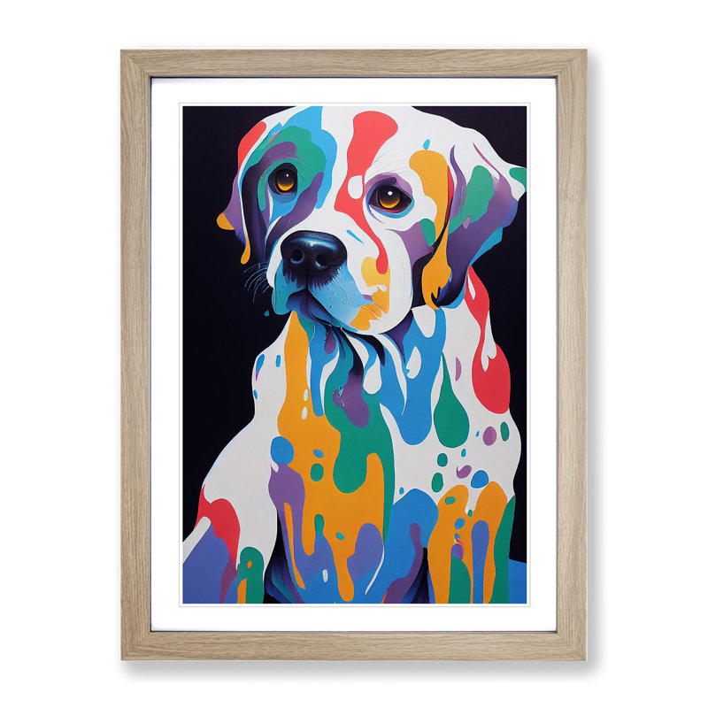 Dog Splat No.1 - Framed Print, 34cm H x 25cm W x 2cm D, Oak Framed