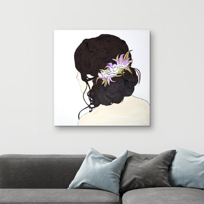 Woman from behind with flowers - 32"x32" art on canvas