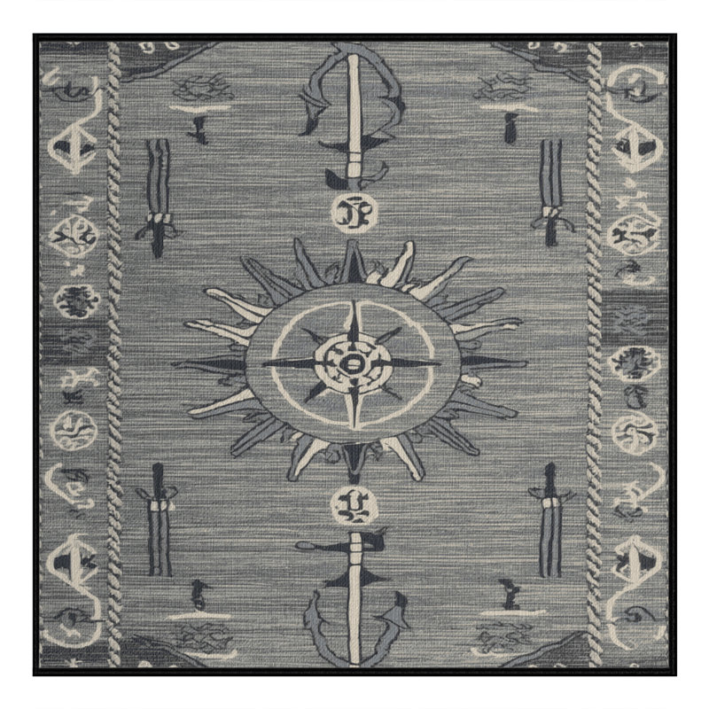 Washable Maritime grays Nautical Area Rug, Square 8'