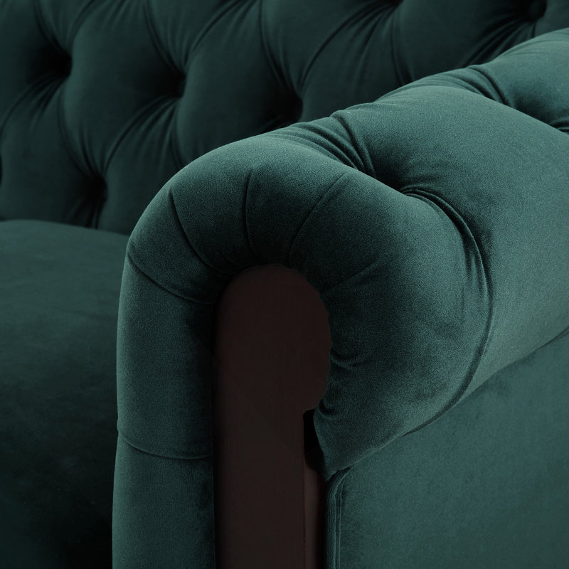 Canapé rembourré en velours avec bouton capitonné, Vert foncé
