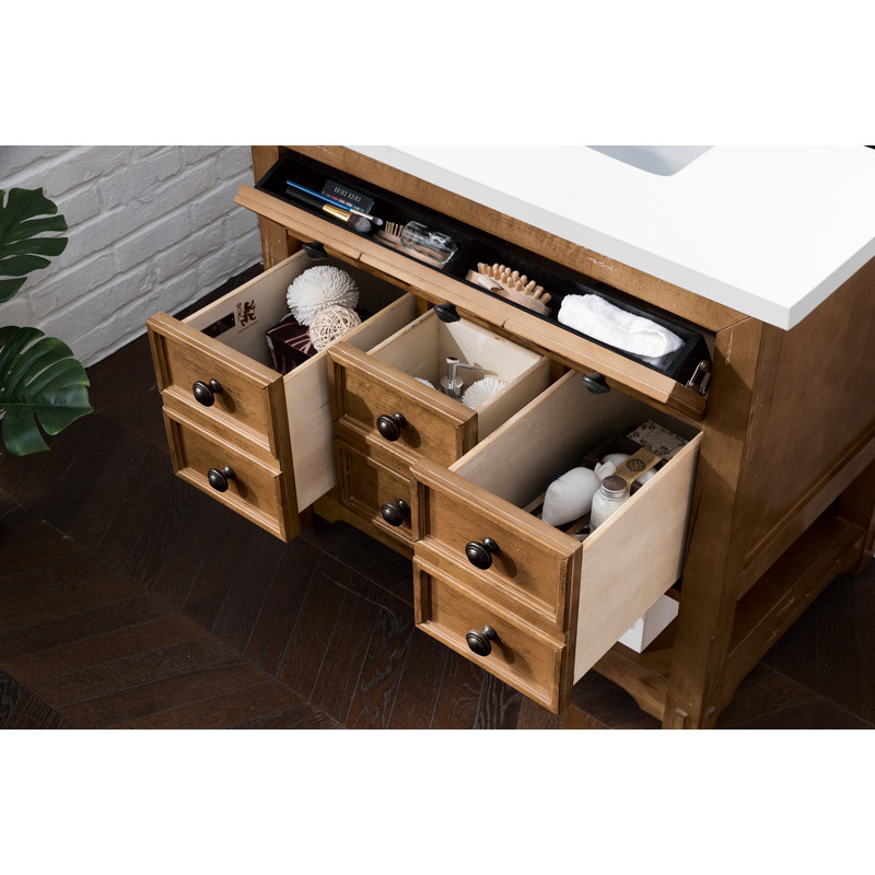 Malibu 36'' W Single Vanity, White Zeus, Widespread, Amber Birch