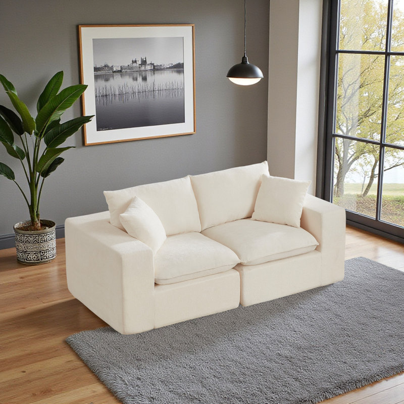 Causeuse modulaire en chenille avec coussins et coussins Genèveve Geneveve, Beige
