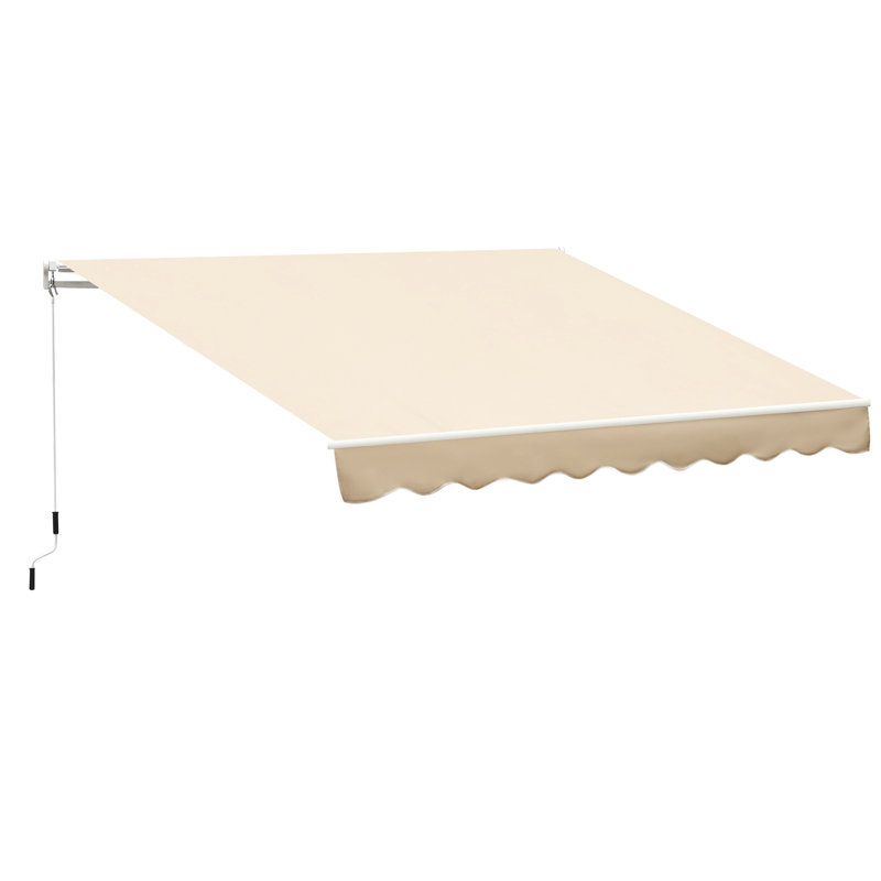 Auvent de balcon beige rétractable 10 pi x 8 pi, parasol avec manivelle manuelle, et tissu hydrofuge, pour terrasse, cour, cadre de patio en aluminium Balcon, cour