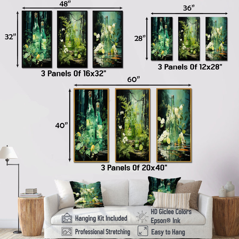 Green Bottled Melody, Gold Floater Framed, 40" H x 60" W