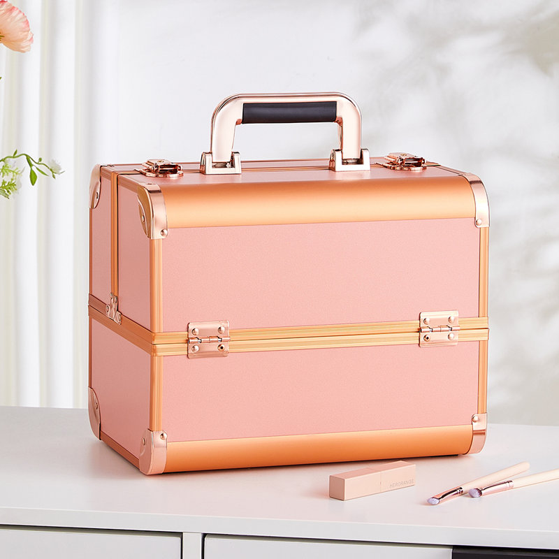 Makeup Box Professional Cosmetic Organizer Aluminum Storage Box with 6 Trays