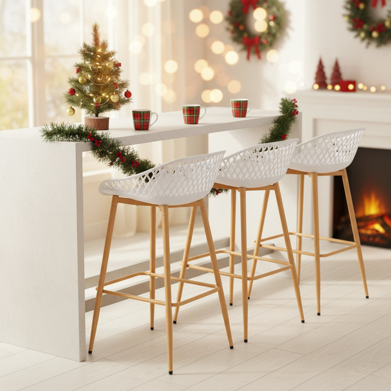 Counter Stool with Metal Frame, White/Brown