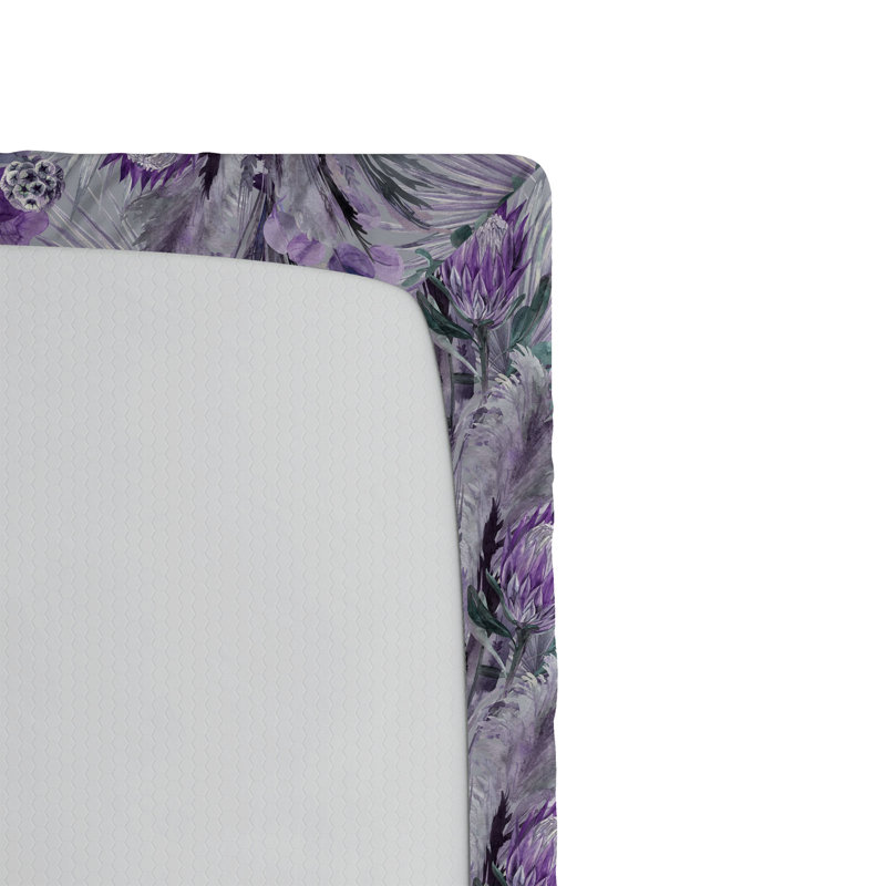 Drap-housse à motif floral Ambesonne, Violet, mauve, gris, bleu sarcelle / floral, Drap-housse de taille très grand
