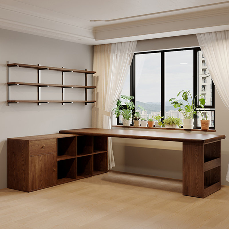 Bureau en L en bois massif avec 1 tiroir, H 29,53 po x l 62,99 po x P 57,09 po, Retour à gauche