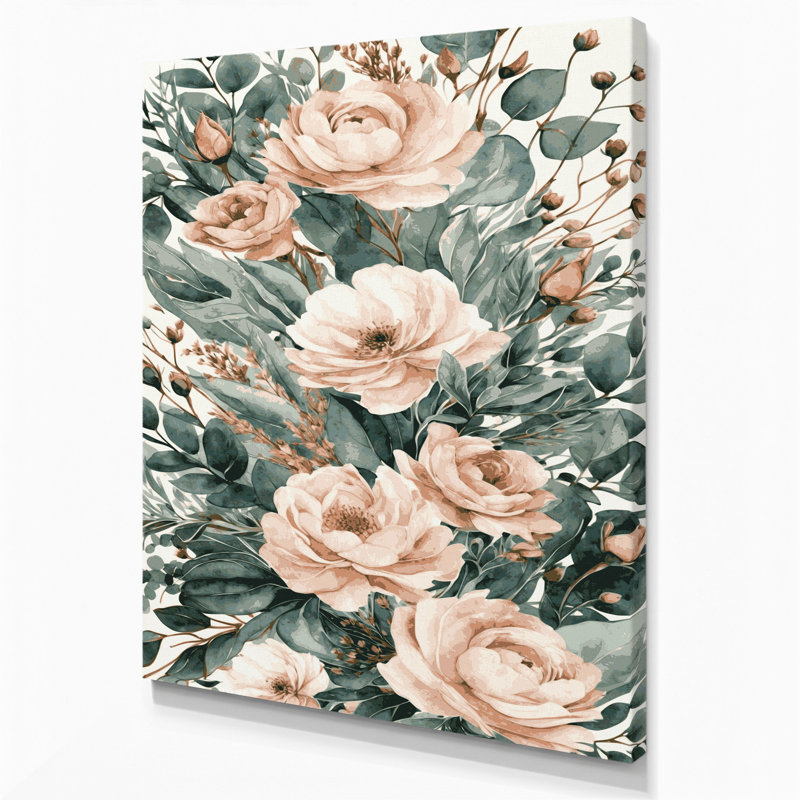 Aquarelle, art floral sur toile beige, H 20 po x l 24 po