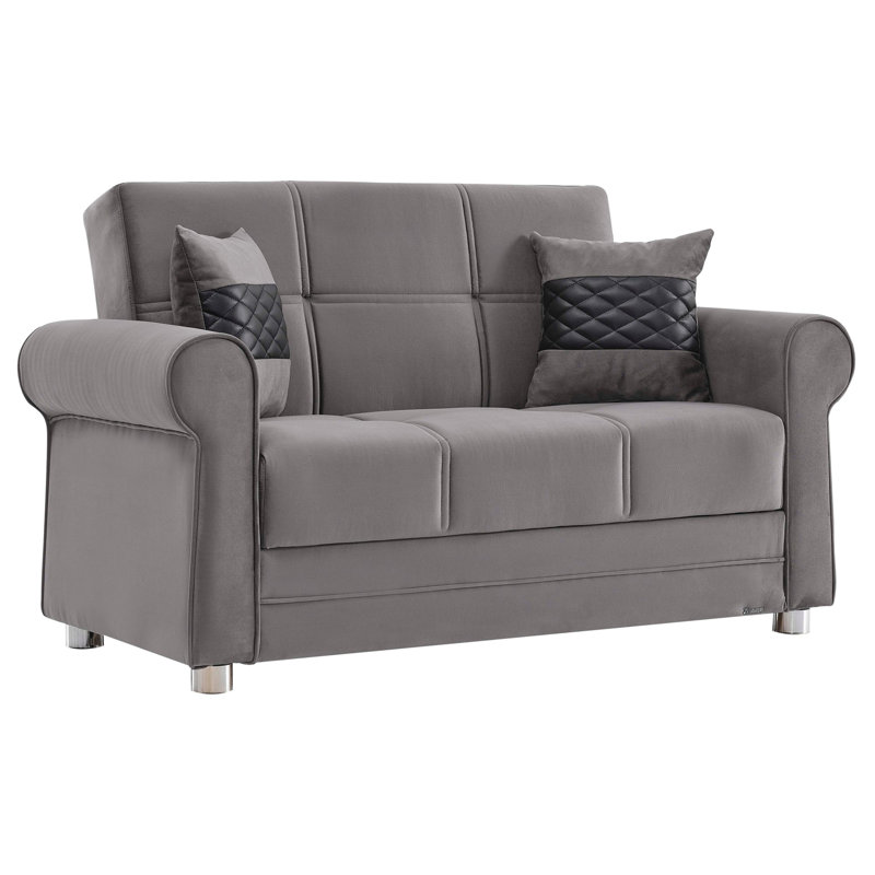 Canapé-lit en tissu avec rangement 3-en-1 Sara, Microfibre grise, H 35,8 po x l 63 po x P 31,5 po