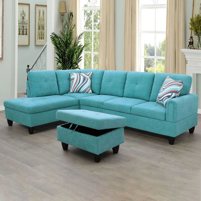 Jacksmith Upholstered Sectional, Left Hand Facing, Seafoam 100% Linen