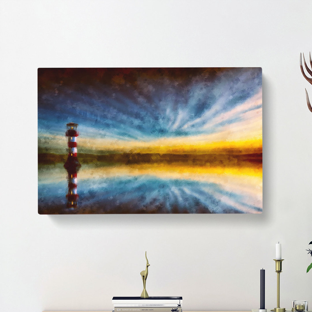 Lighthouse And Seascape During Sunset - Wrapped Canvas