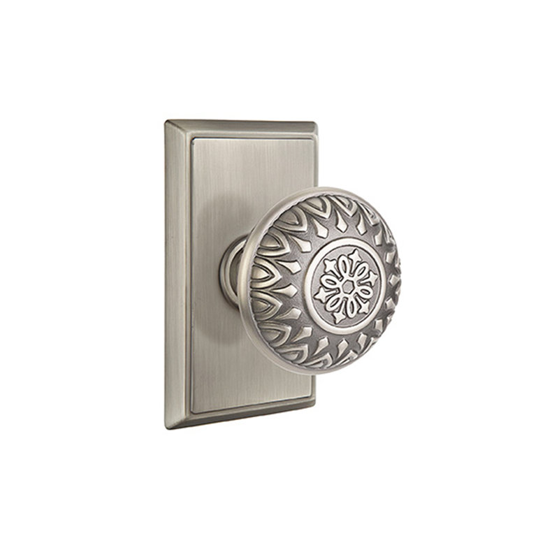 Emtek Passage Knobset w/ Rectangular Rosette and Lancaster Knob, Antique Nickel
