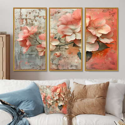 Ensemble de reproductions d'art mural hortensia rose et gris