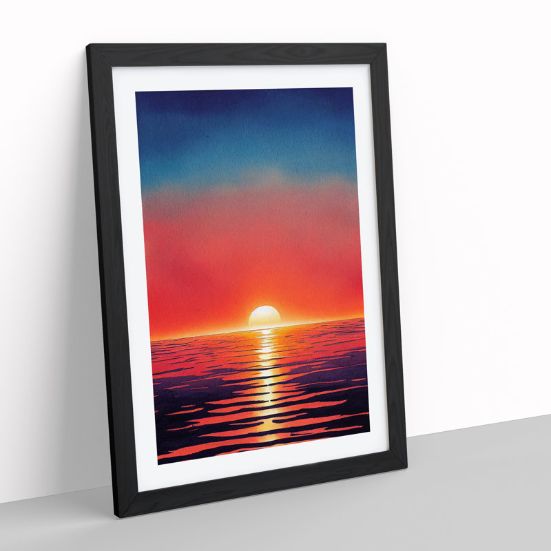 XV1022-627X An Ocean Sunset Watercolour No.7 1 Piece Single Picture Frame Wall Art, 34cm H x 25cm W, Black