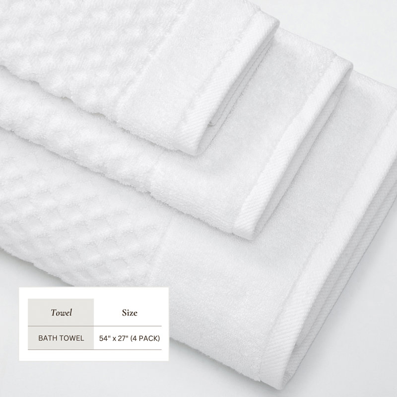 Ensemble de serviettes 100% coton ultra doux et absorbant, Serviettes de bain - paquet de 4, Blanc optique