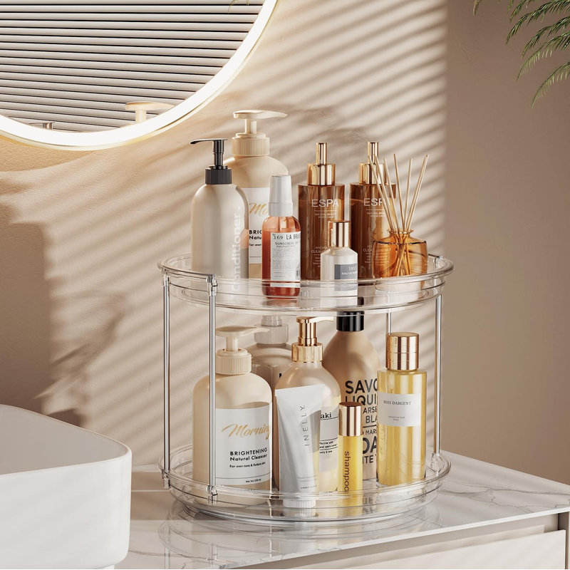 2 Tier Lazy Susan Turntable Organizer 9.25'' Rotating Spice Rack Organization, Clear