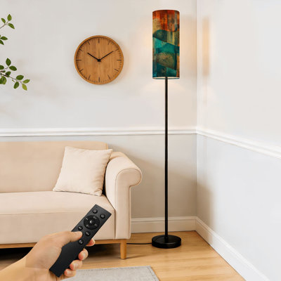 Floor Lamp Abstract Landscape Trees Vibrant Orange Blue Color Palette Dimmable Modern Standing Lamp with Remote Control Footswitch Bulb Lampshade Tal