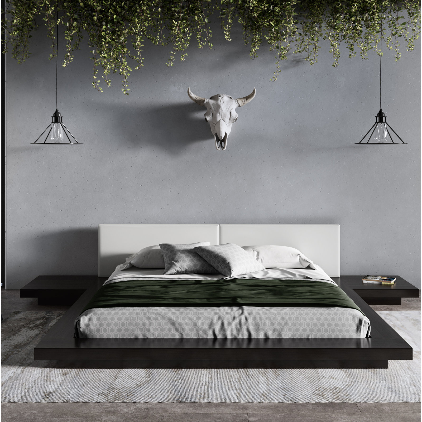Andzela Platform Bed, Eastern King, Black/White