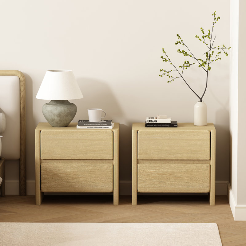 Table de chevet moderne 24 po avec 2 tiroirs Linda, Chêne naturel