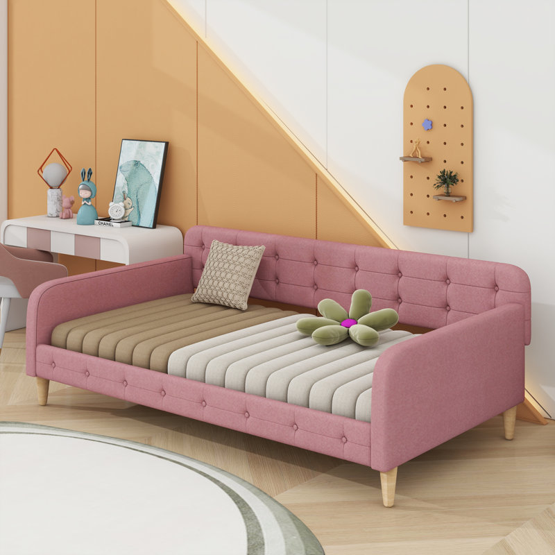 Twin Size Upholstered Daybed With Legs, Twin, Rubine
