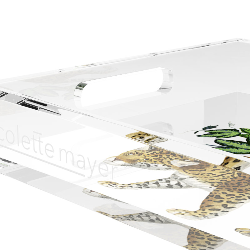Leopard Seeing Double Acrylic Square Decorative Tray, White, 18"W x 18"D x 2"H