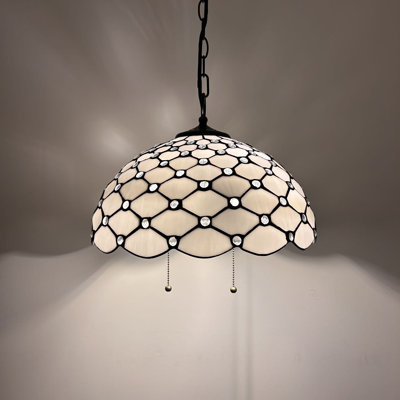 Remziye Tiffany Hanging Lighting White Stained Glass Crystal Beans LED Bulbs Included 16"W*16"D*75"H