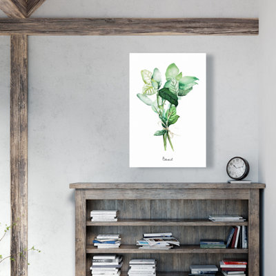 Tied up basil leaves bundle - Farmhouse Food canvas decor