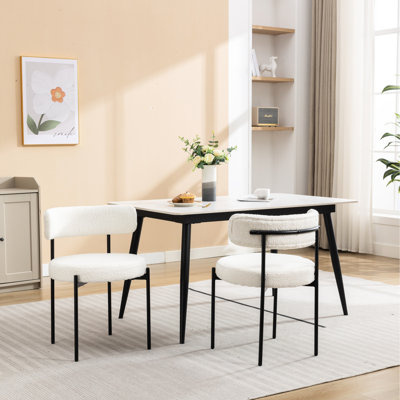 2 chaises de salle à manger modernes blanches - sièges rembourrés de mousse avec housse en boucle de 2 bases en fer stables