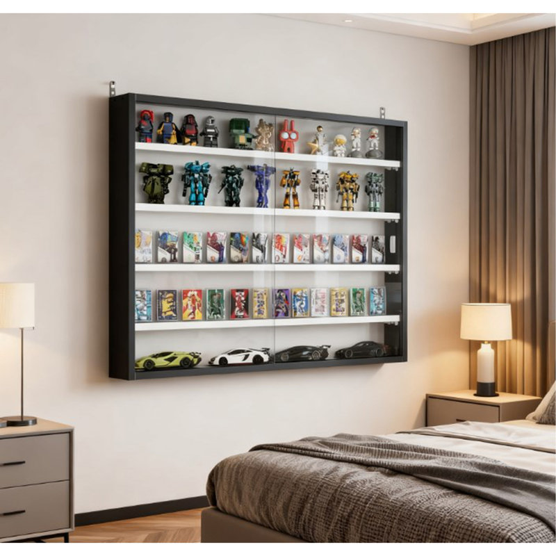Vitrine murale noire avec grande capacité et porte transparente pour une superbe vitrine de collection