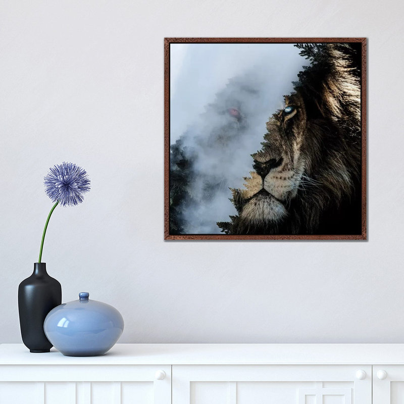 Monster Lion by Paul Haag - Print on Canvas, Classic Brown Wood Framed, 45.72 cm H x 45.72 cm W