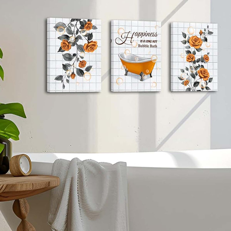 3 Piece Wrapped Canvas Print, Orange