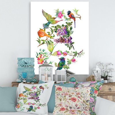 Fleurs tropicales et oiseaux colorés II - peinture sur toile