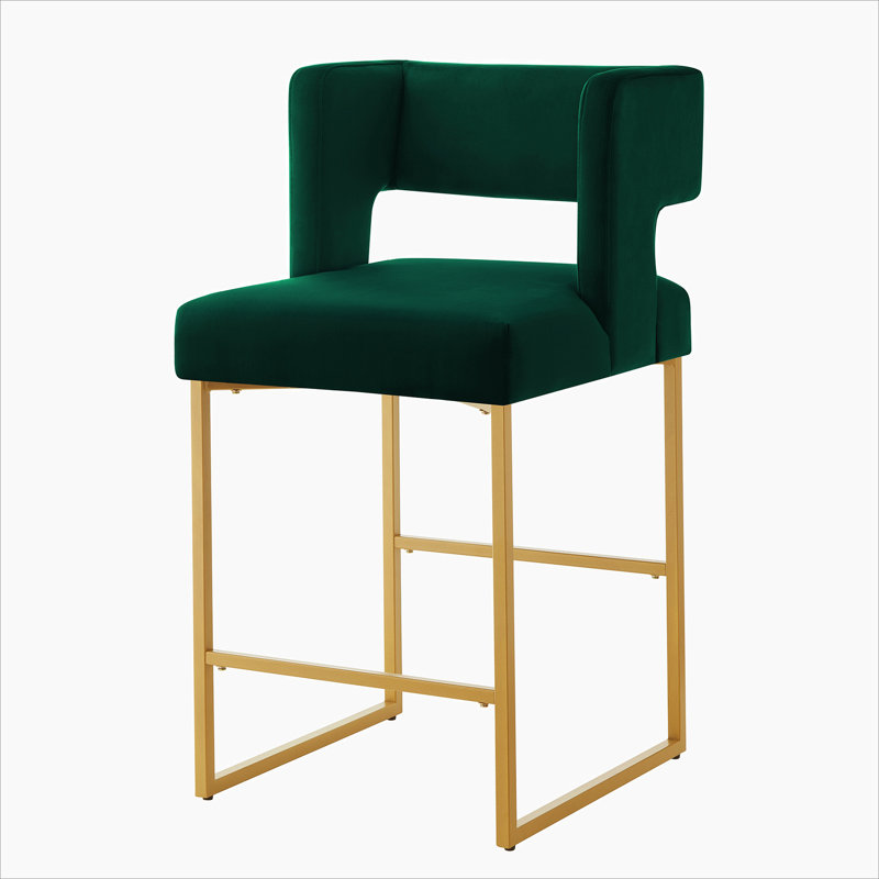 Modern Fashion Counter Height Bar Stools with Unique Square Open Backres, Green